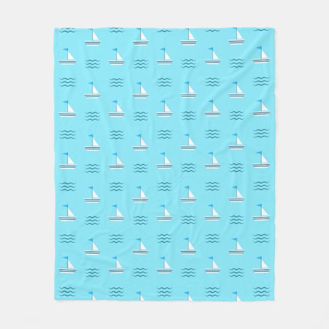 Couverture Polaire Voiliers sur le motif bleu de mer (Devant)