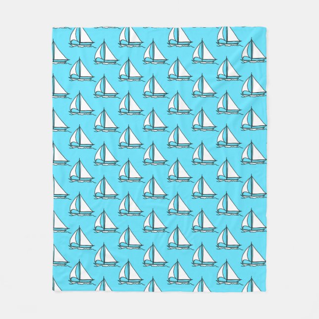 Couverture Polaire Voiliers sur le motif bleu de mer (Devant)