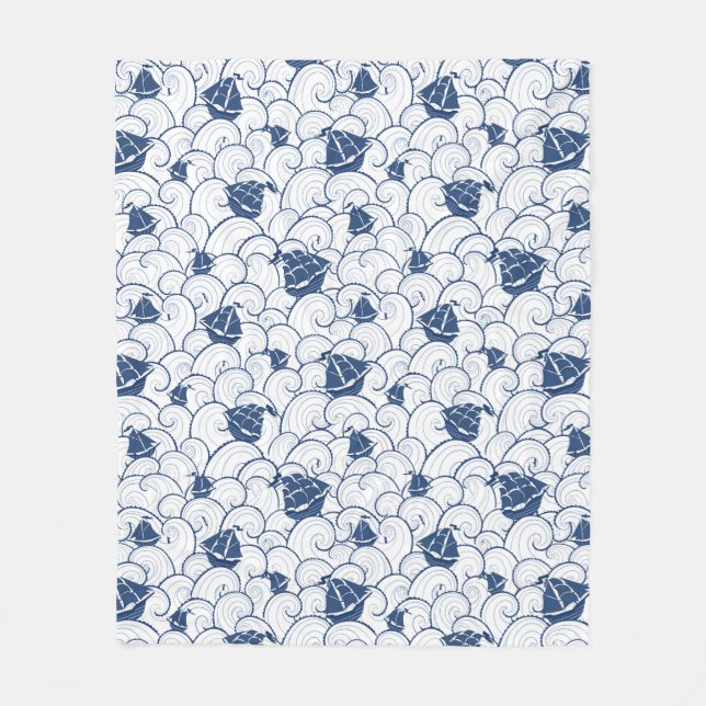Couverture Polaire Voiliers sur le motif de mer (Devant)