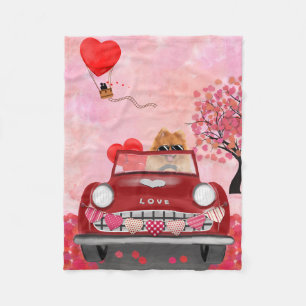Couverture Polaire Voiture de Chien Poméranie avec Coeurs Saint Valen