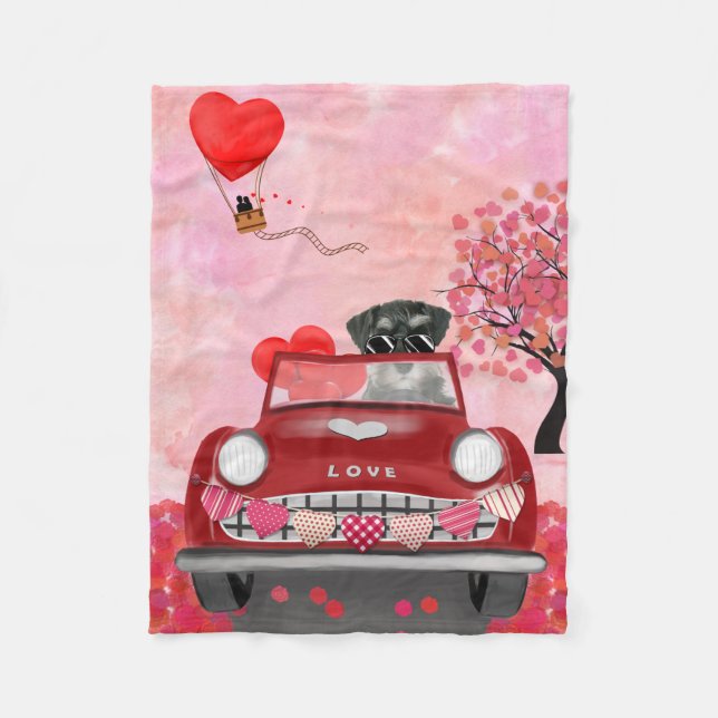 Couverture Polaire Voiture de chien Schnauzer avec les coeurs Valenti (Devant)