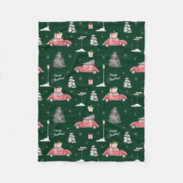 Couverture Polaire Voiture rouge Motif d'hiver Joyeux Noël Vert Petit
