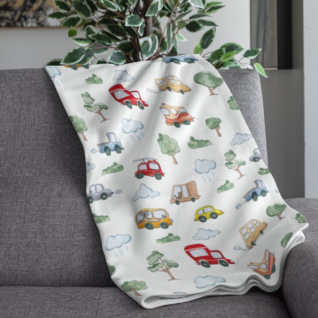Couverture Polaire Voitures De Cartoon Avec Véhicules Motif sans cout (Cartoon Cars With Vehicles Seamless Pattern Fleece)