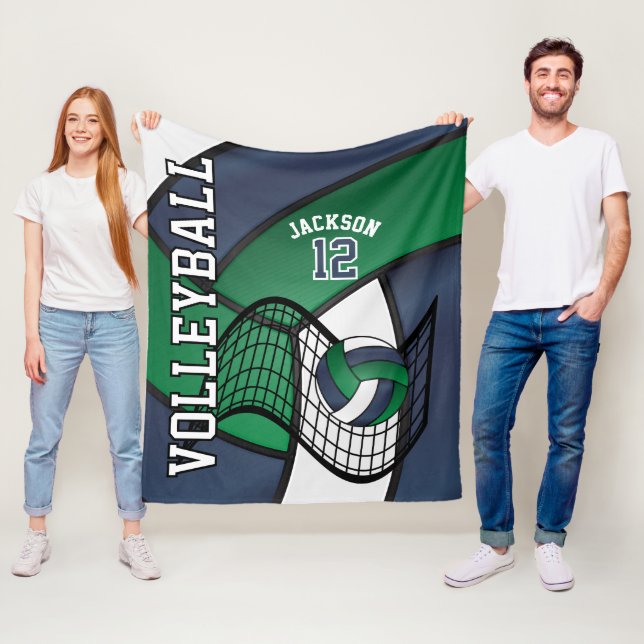Couverture Polaire Volley-ball 🏐 Sport en bleu marine, blanc et vert (En situation)