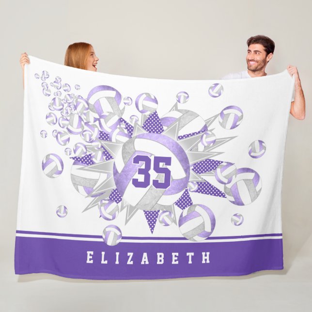 Couverture Polaire volleybals et étoiles gris lilas (En situation)