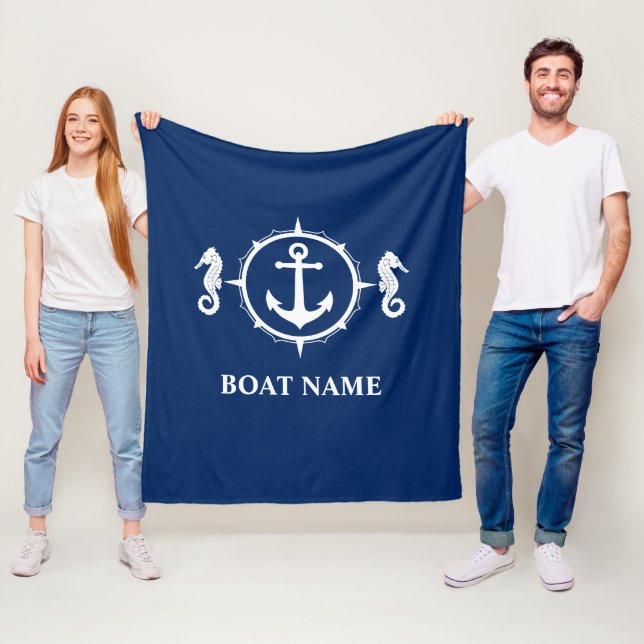 Couverture Polaire Votre nom de bateau Seahorse Ancre Blue Fleece Bla (En situation)