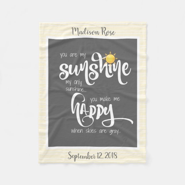 Couverture Polaire Vous êtes mon soleil, gris/jaune, personnalisé (Devant)