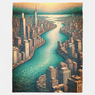 Couverture Polaire "Vue aérienne : paysage avec rivière éolien"
