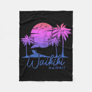 Couverture Polaire Waikiki Beach Hawaii Surf Vintage Sunset Surfer