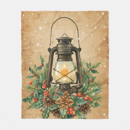 Couverture Polaire Warm lantern christmas holly pine rustic cozy 