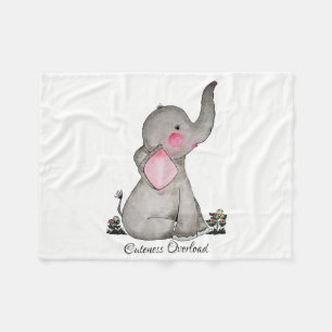 Couverture Polaire Watercolor Cute Baby Elephant With Blush & Flowers