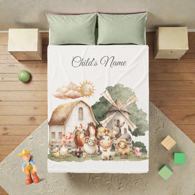 Couverture Polaire Watercolor Whimsical Farm Animals (Créateur téléchargé)