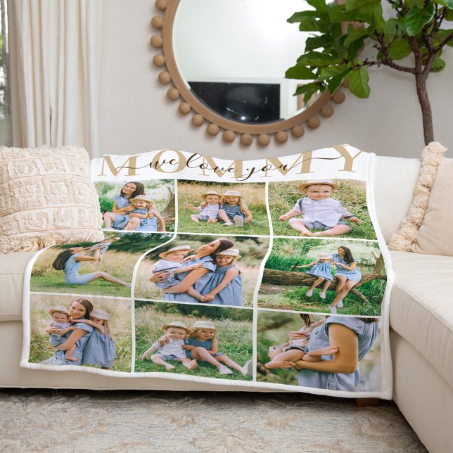 Couverture Polaire We Love Maman Brown Mothers Day Photo Collage (Créateur téléchargé)