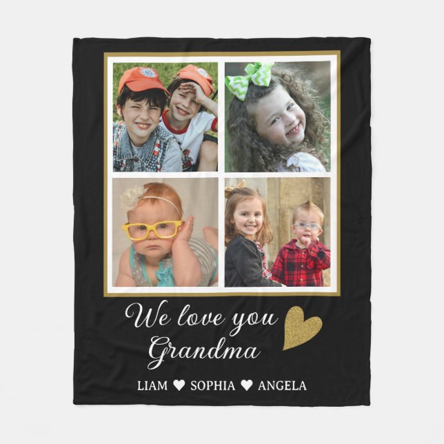 Couverture Polaire We Love You Grand-mère Grandkids 4 Photo Collage (Devant)