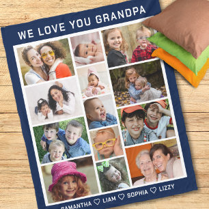 Couverture Polaire We Love You Grand-pa Grand-kids Photo Collage Bleu