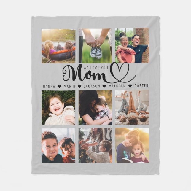 Couverture Polaire We Love You Mom Script Kids Names Photo Collage (Devant)