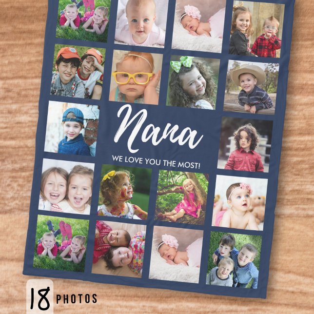 Couverture Polaire We Love You Nana Grandkids 18 Photo Collage Blue (Créateur téléchargé)