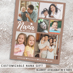 Couverture Polaire We Love You Nana Grandkids 6 Photo Collage Brown
