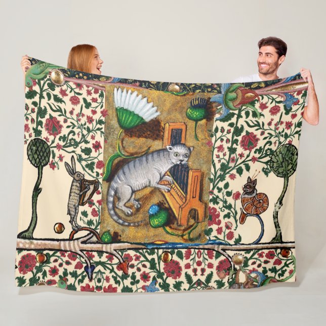 COUVERTURE POLAIRE WEIRD MÉDIÉVAL BESTIAIRE MUSIQUE, CAT JOUER ORGE (En situation)