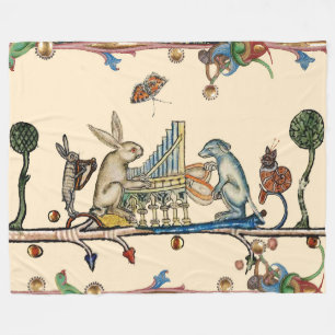 Couverture Polaire WEIRD MEDIEVAL BESTIARY MAKING MUSIC,Rabbit, Dog