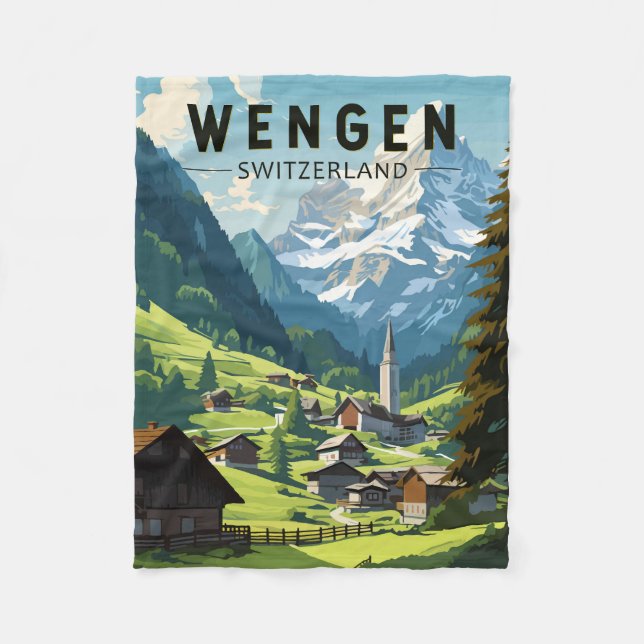 Couverture Polaire Wengen Suisse Travel Art Vintage (Devant)