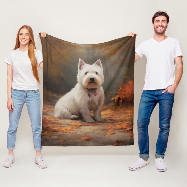 Couverture Polaire West Highland White Terrier à l'automne Leaves aut (En situation)