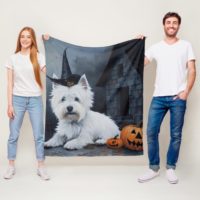 Couverture Polaire West Highland White Terrier Citrouille Halloween (En situation)