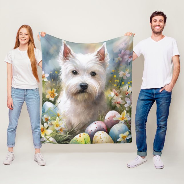Couverture Polaire West Highland White Terrier OEufs de Pâques Vacanc (En situation)