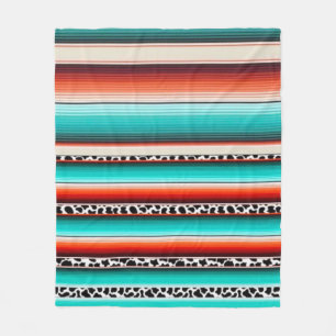 Couverture Polaire Western Turquoise Terracotta Grandes Vaches Imprim