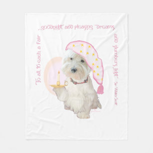 Couverture Polaire Westie rose bonne nuit avec bougie