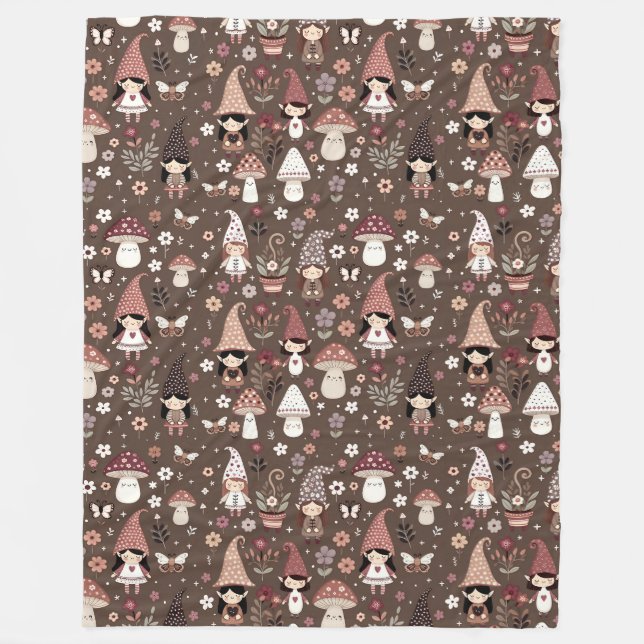 Couverture Polaire Whimsical Fair Gnomes and Mushrooms Personalized (Devant)