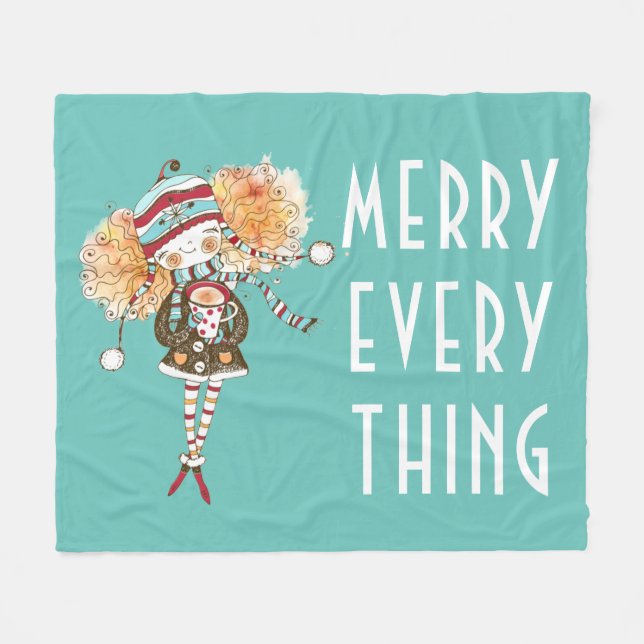 Couverture Polaire Whimsical Girl Merry Tout Noël (Devant (Horizontal))