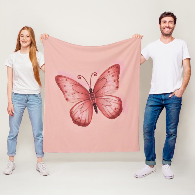 Couverture Polaire   Whimsical Pink Butterfly  (En situation)