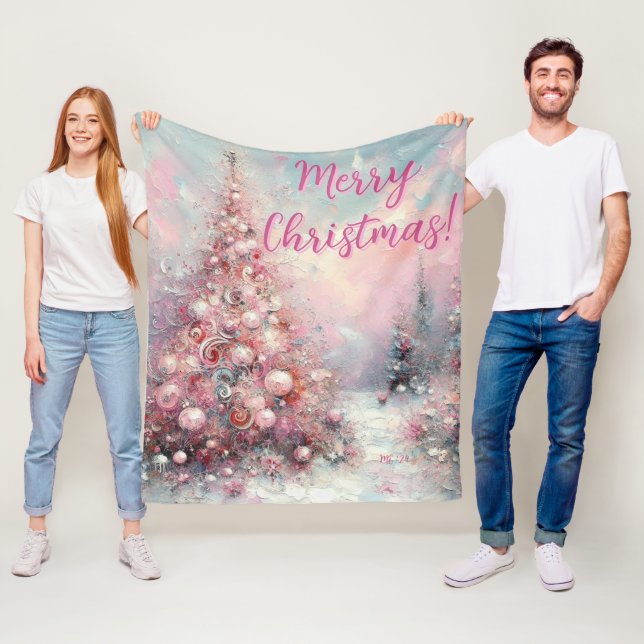 Couverture Polaire Whimsical Pink Christmas Tree Personalized (En situation)