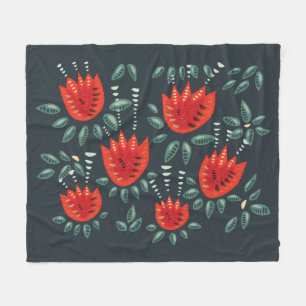 Couverture Polaire Whimsical Red Tulips Floral Art - Printemps Abstra