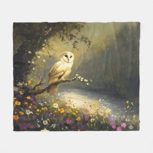 Couverture Polaire Whimsical Snowy White Owen Art Fleur sauvage