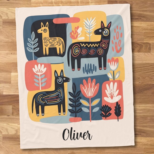 Couverture Polaire Whimsical Tribal Animals Floral Folk Art (Créateur téléchargé)