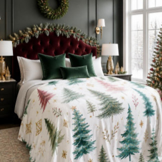 Couverture Polaire Whimsical Watercolor Christmas Trees Fleece
