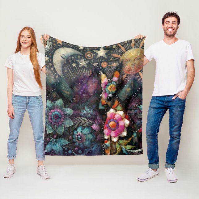 Couverture Polaire Whimssal sud-ouest Coyote animal Floral Sun Moon (En situation)