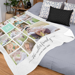 Couverture Polaire White 16 Photo Collage Monogramme Nom Calligraphie