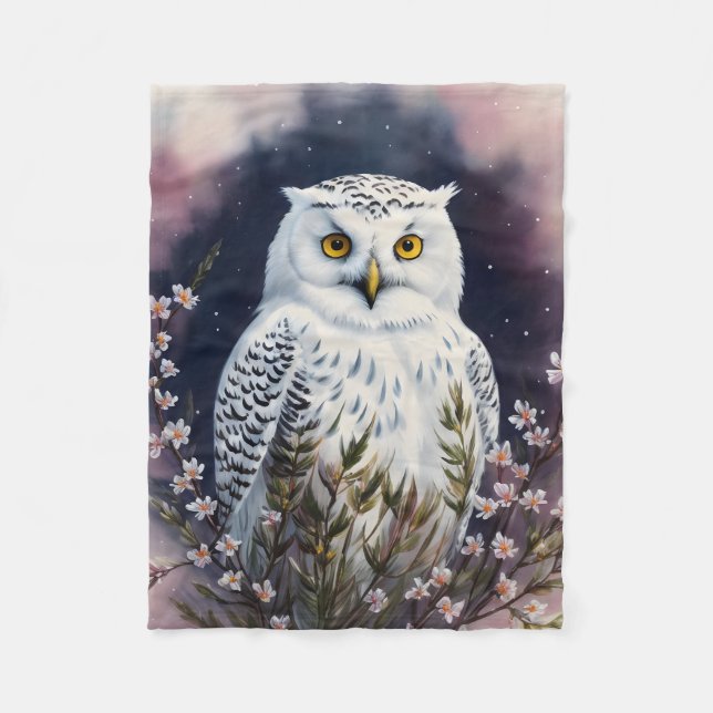 Couverture Polaire White Owl Floral Night Art (Devant)