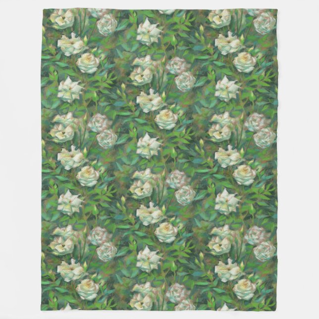 Couverture Polaire White roses, green leaves, beautiful flowers (Devant)