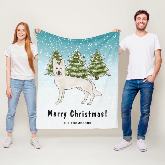 Couverture Polaire White Swiss Shepherd White GSD Chien Forêt d'hiver (En situation)
