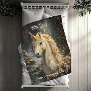 Couverture Polaire White Unicorne Winter Castle Fairytale Snowy Pines