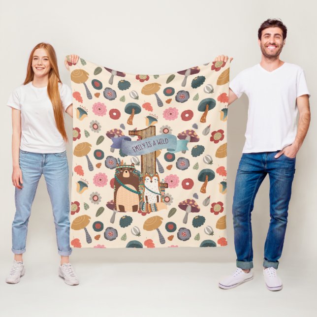 Couverture Polaire Wild One Woodland Animaux Blanket 1er Anniversaire (En situation)