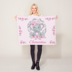 Couverture Polaire Wild Safari Pink Floral Baby Elephant Baby Nursery