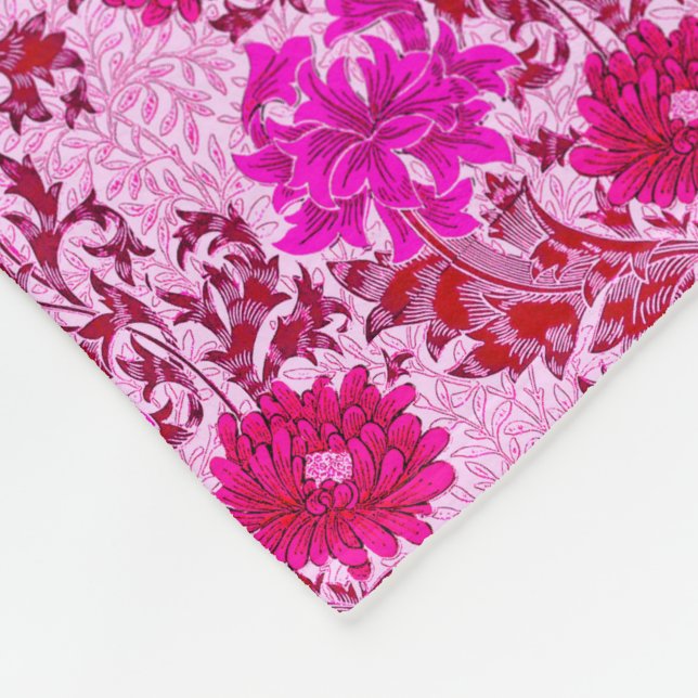 Couverture Polaire William Morris Chrysanthemums, Bourgogne et rose (Coin)