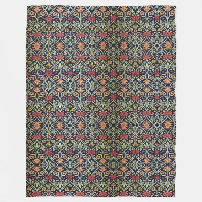 Couverture Polaire William Morris Fleurs Feuillage Vert Jaune Rouge R (Devant)