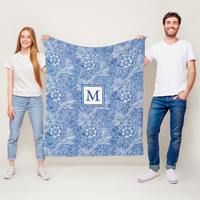 Couverture Polaire William Morris Marigold Monogramme bleu (En situation)