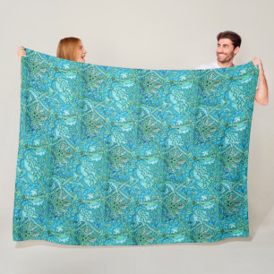 Couverture Polaire William Morris Vintage motif floral Fleurs Bleu